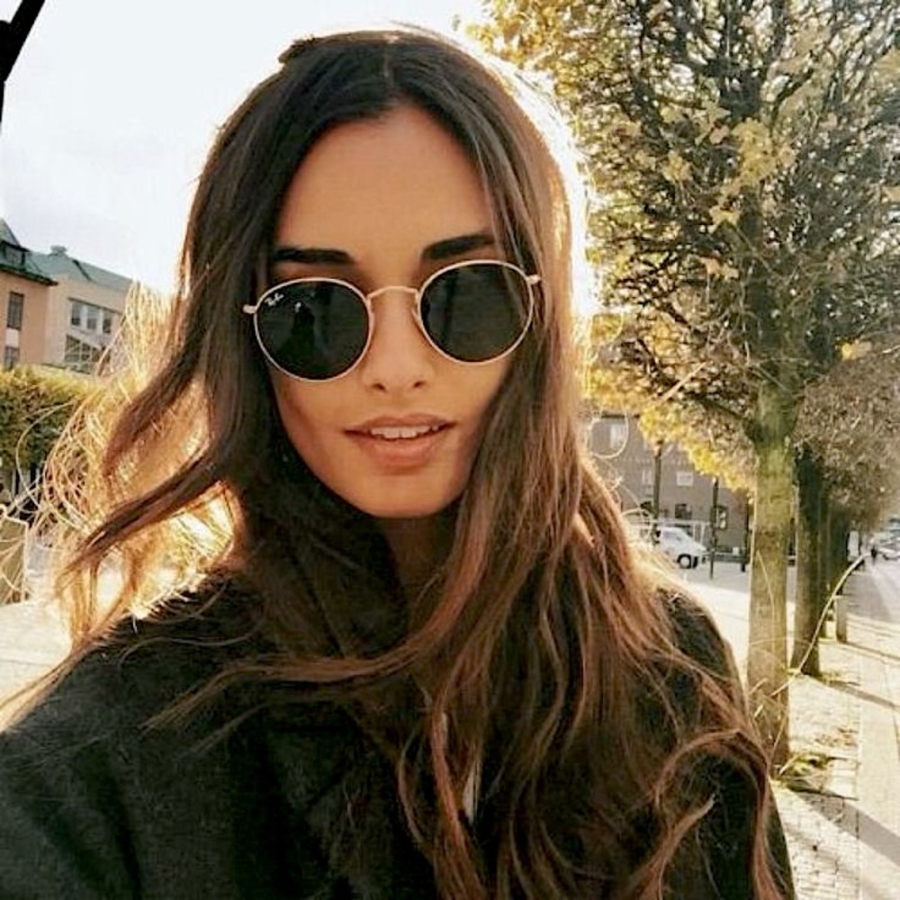 RayBan Round Polished Gold and Black lenses Metal sunglasses RB3447